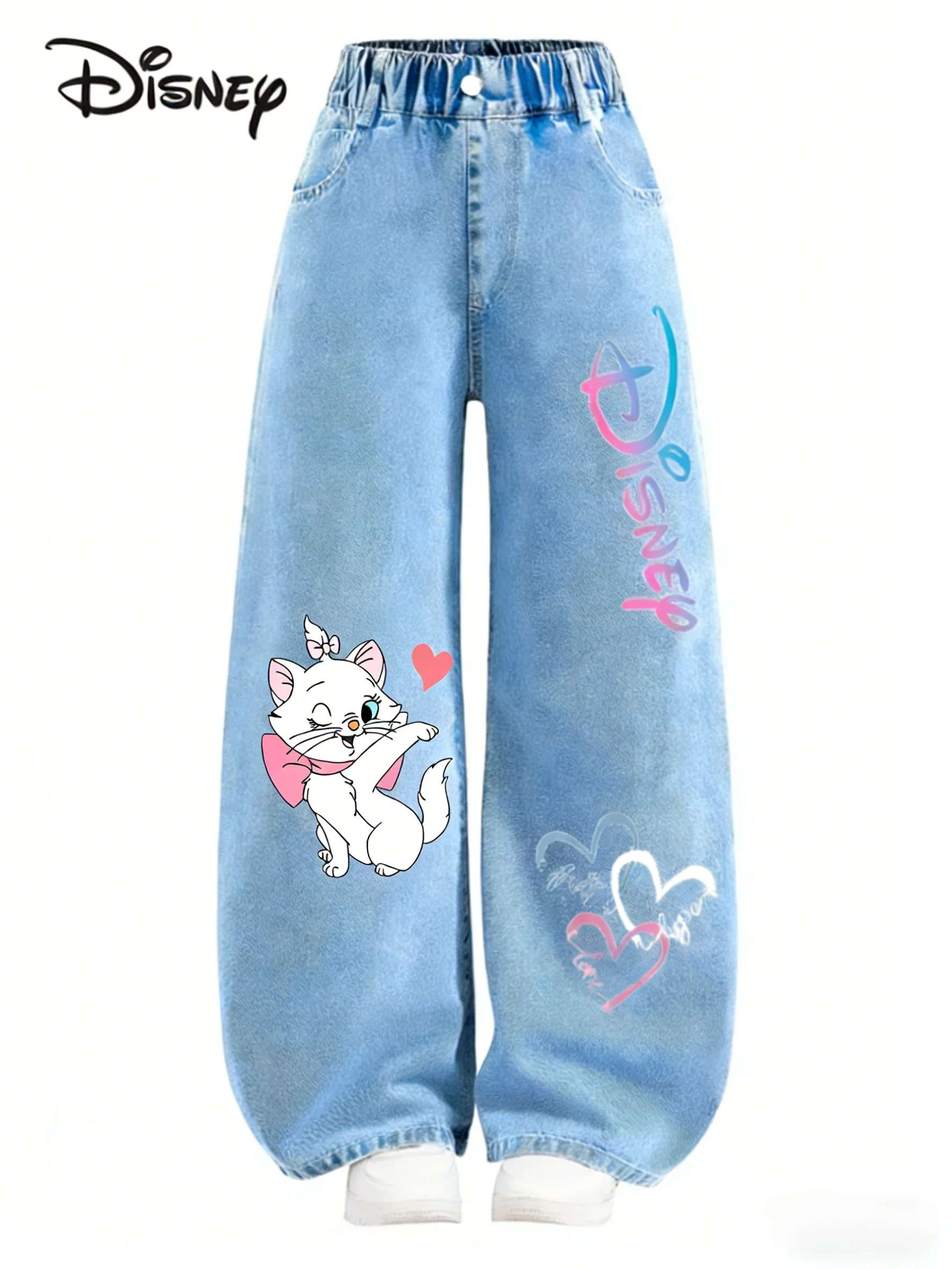 

Disney Marie cat girls' denim long pants, wear-resistant and dirt-resistant, skin-friendly ,seamless children's high-waist pants