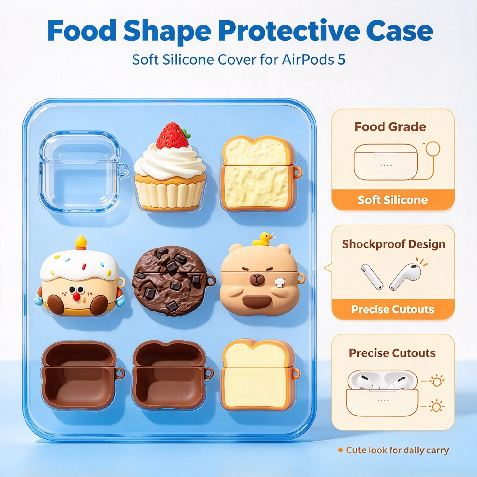 3D Chocolate Cookie Bread Case for AirPods Pro 2 3 5 4 1 2 Cute Cartoon Silicone Soft Protective Earphone Cover