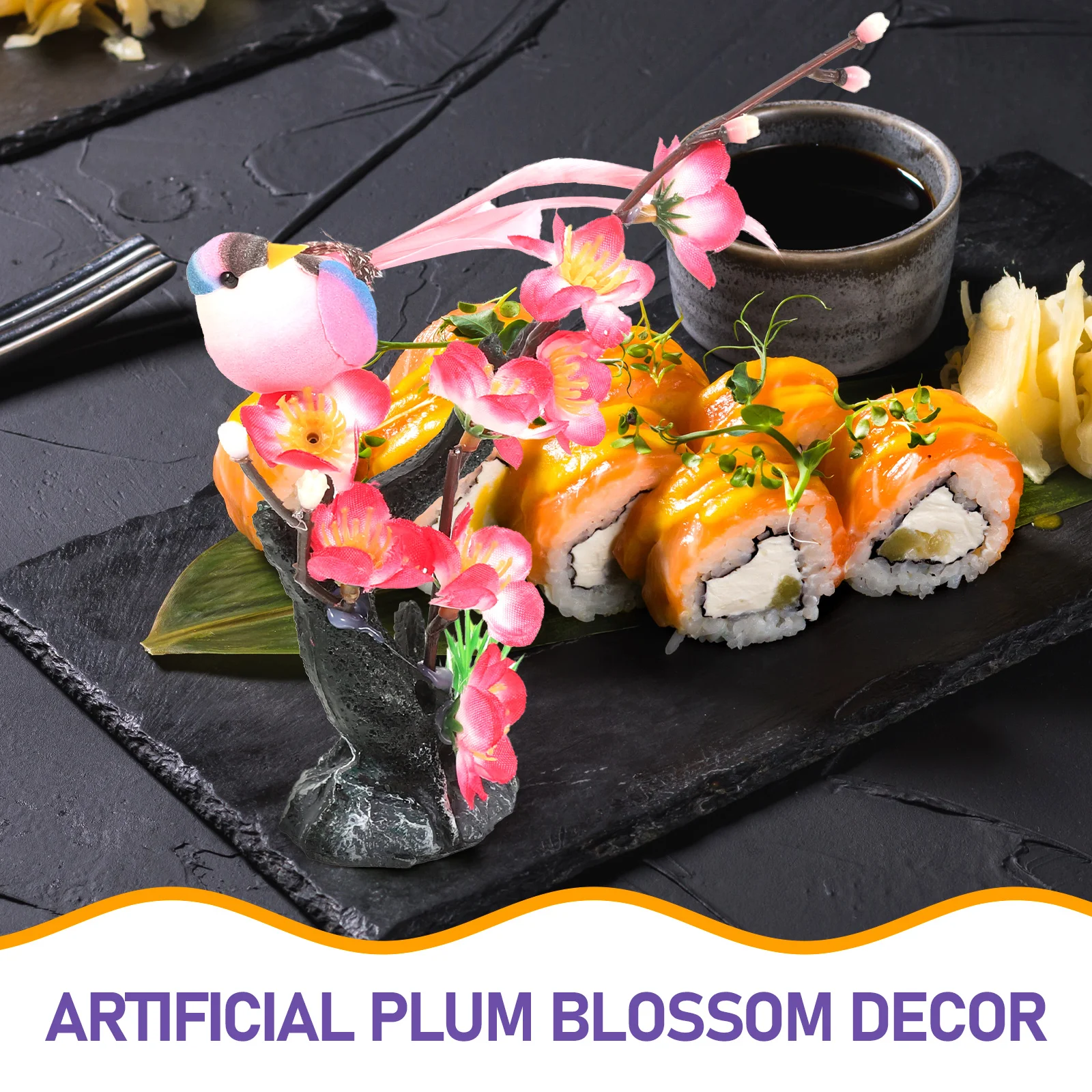 

2Pcs Plum Blossom Sushi Plate Decor Artificial Plant Sashimi Plate Ornaments Cold Dish Restaurant Accessory Fake Plant