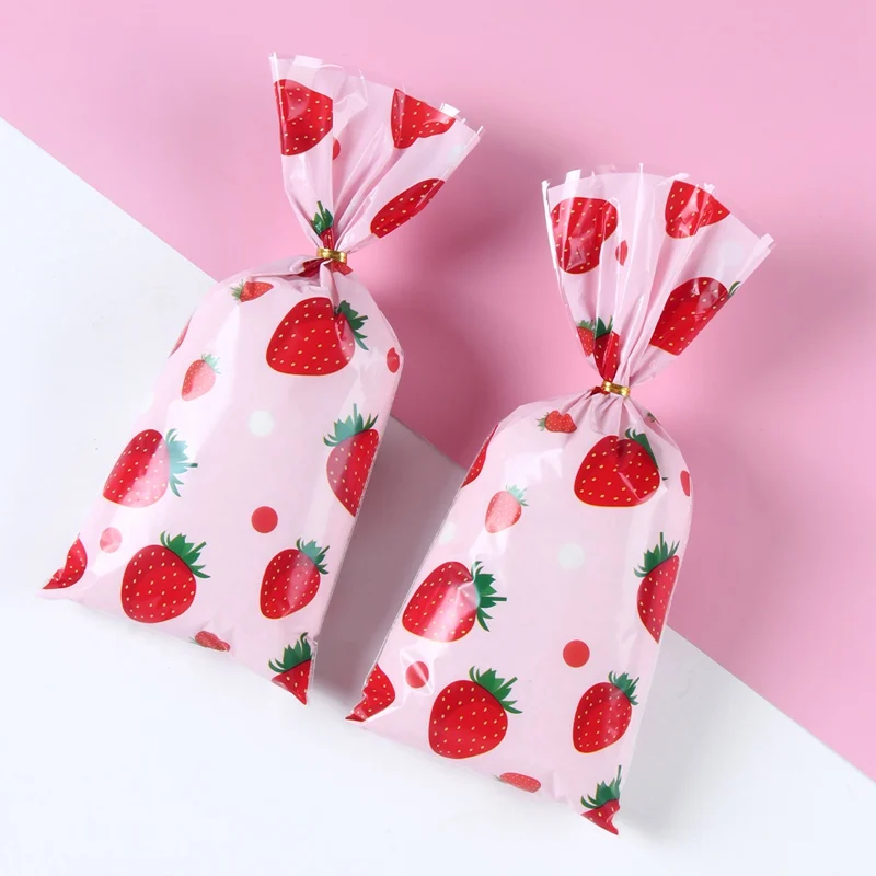 25/50/100pcs Cookies Candy Bag Birthday Party Decor Cute Fruit Strawberry Homemade Baking Biscuit Wedding Party Supplies