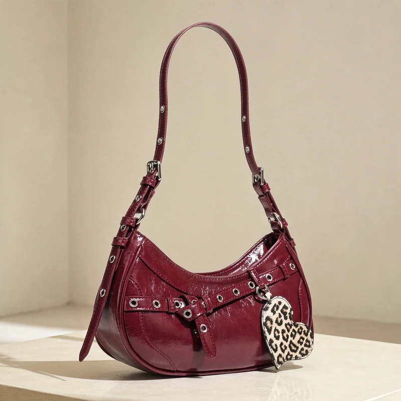Small Underarm Bags For Women Luxury Designer Handbag And Purses 2026 New In PU Belt Buckle Leopard Print Heart Pendant Shoulder