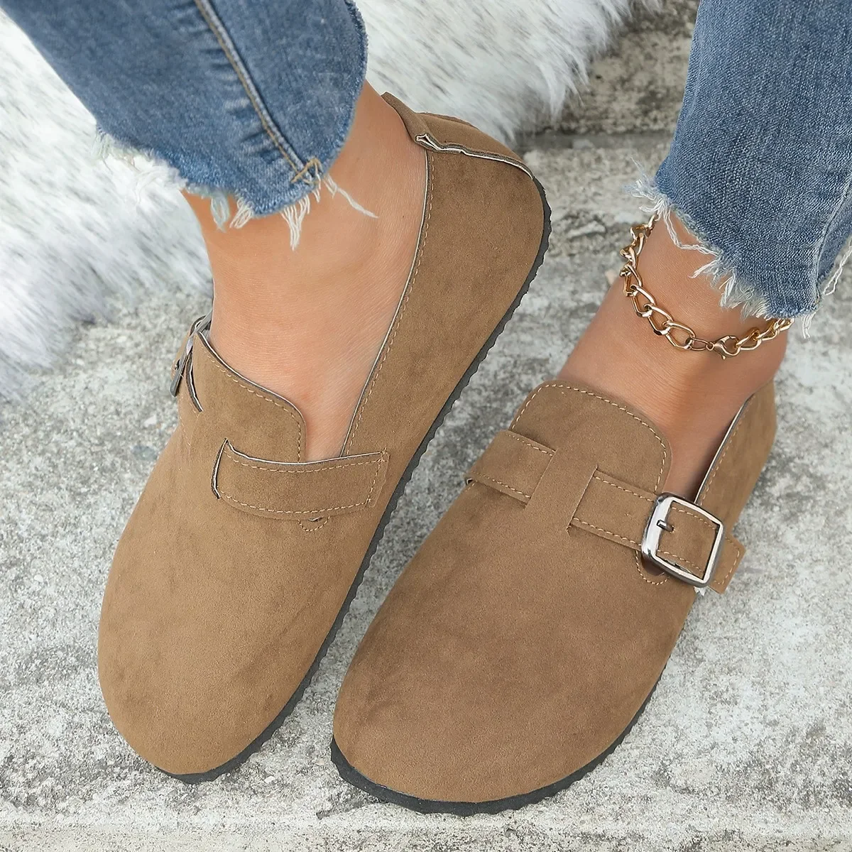 New Boston Clogs Shoes for Women Cork Footbed Sneakers Female Suede Mules Shoes with Arch Support Beach Shoes Zapatos De Mujer