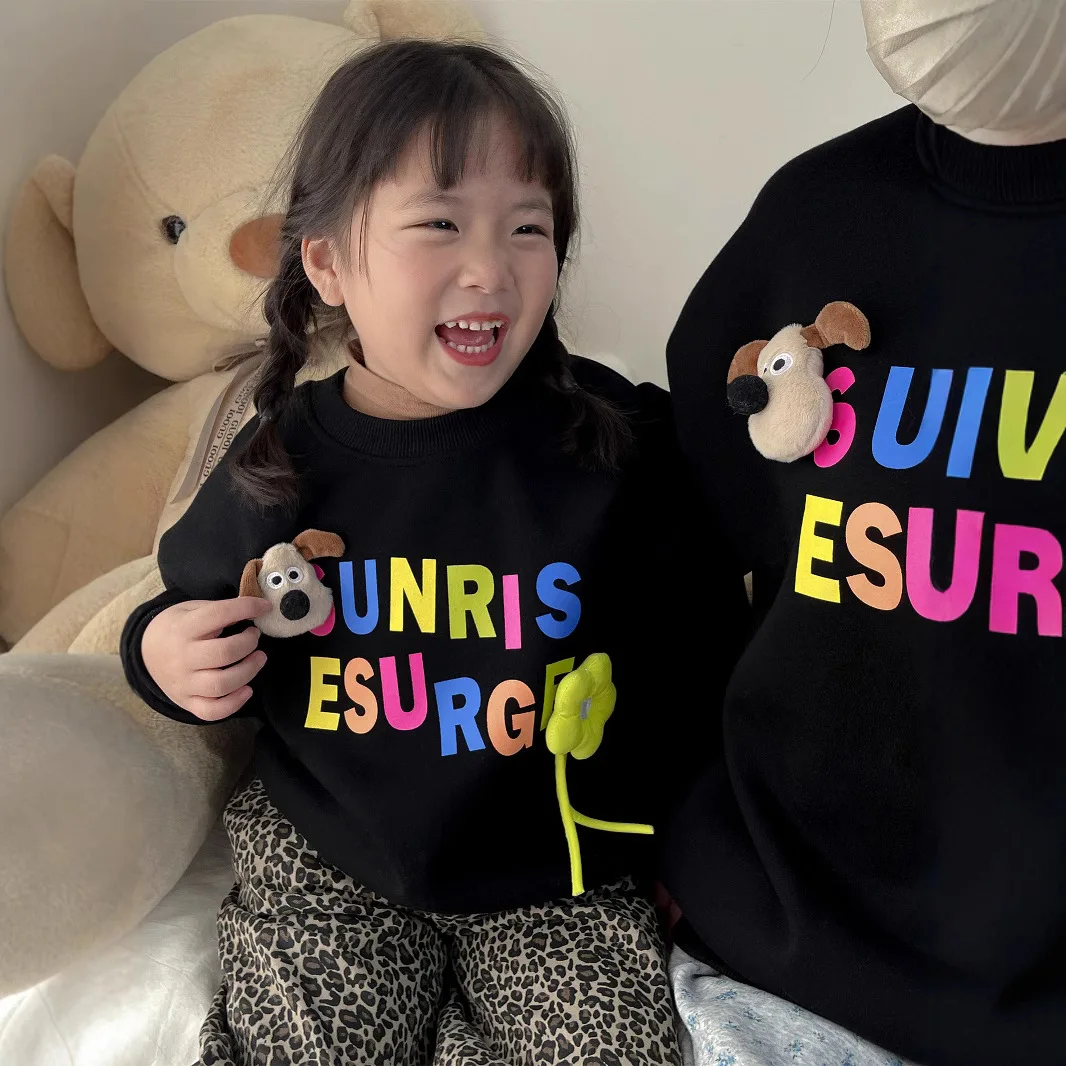 

Зимний бархатный трехмерный маленький животный цветные буквы мужской женский сокровище детский свитер для родителей и детей