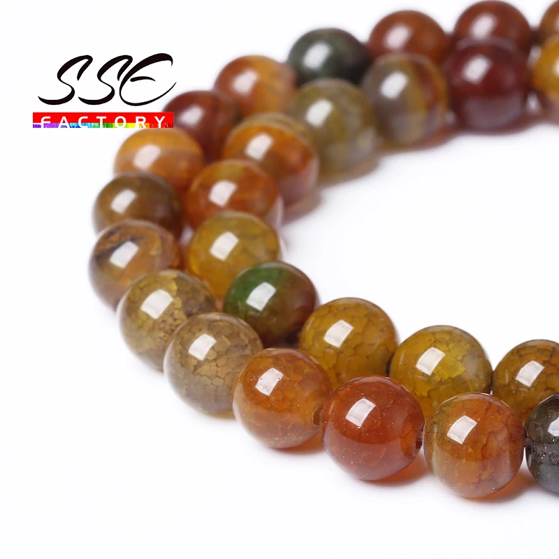 Natural Yellow Dragon Vein Agates Stone Beads Round Loose Beads For Making Jewelry DIY Bracelet Necklace 15\'\' Strand 6 8 10 12MM