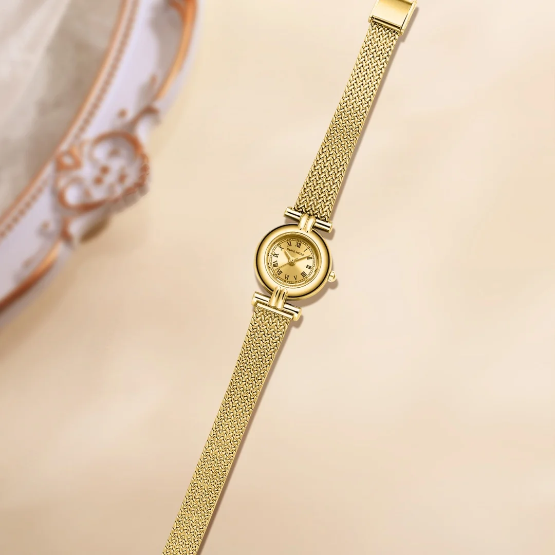 العلامة التجارية الذهب المرأة ووتش الطلب البسيط السيدات سوار ساعة اليد شبكة من الاستانلس استيل حزام التناظرية ساعات كوارتز ساعة Reloj