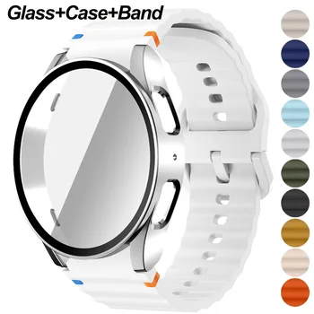 Bracelet en Silicone pour Samsung Watch 7 6 5 4 40mm 44mm 5Pro, 45mm, avec étui de protection d'écran, housse pare-chocs pour accessoires de poignet