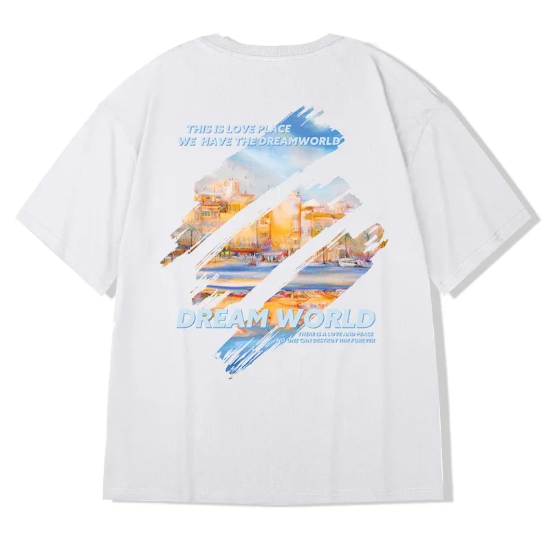 2023 Dream World Graphic Printed T Shirt Men Summer Streetwear Short Sleeve Retro T-Shirt Casual Cotton Oversize Y2K Tee Tops