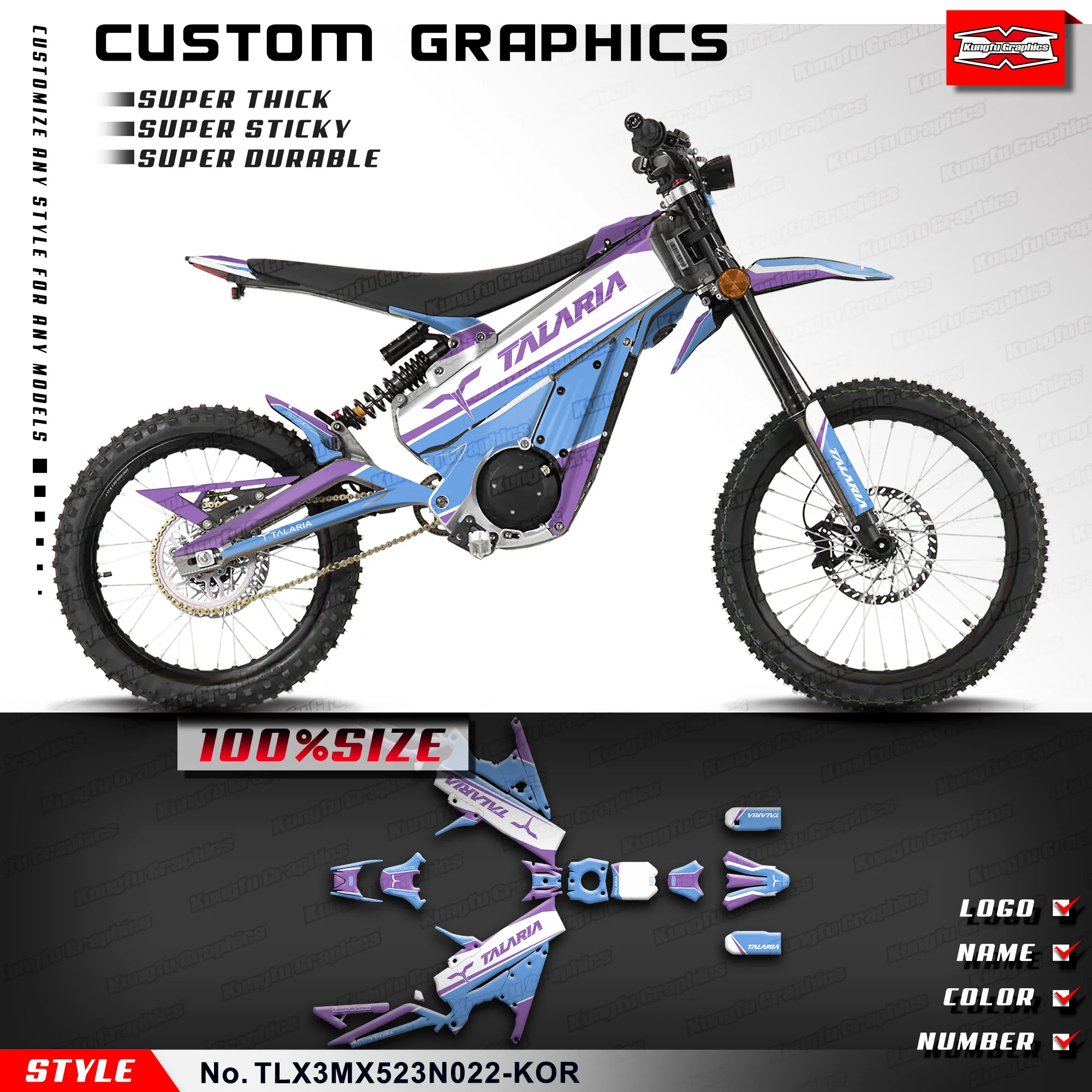 

KUNGFU GRAPHICS Off Road Stickers Enduro Decals Kit Vinyl for TALARIA X3 Electric Dirt Bike, TLX3MX523N022-KOR