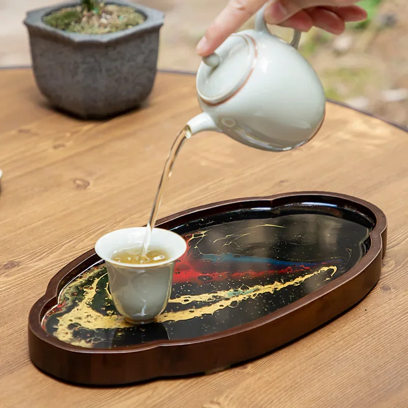 wood tea tray tea table antique lacquer household dry bubble tray kung fu tea set tray heat insulation mat dried fruit plate