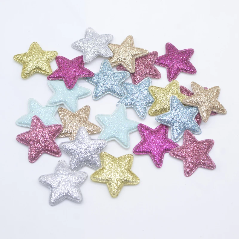 100Pcs 25mm Padded Glitter Star Appliques for DIY Crafts Clothes Hat Sewing Patches Hairpin Hair Clips Topper Decor Accessories