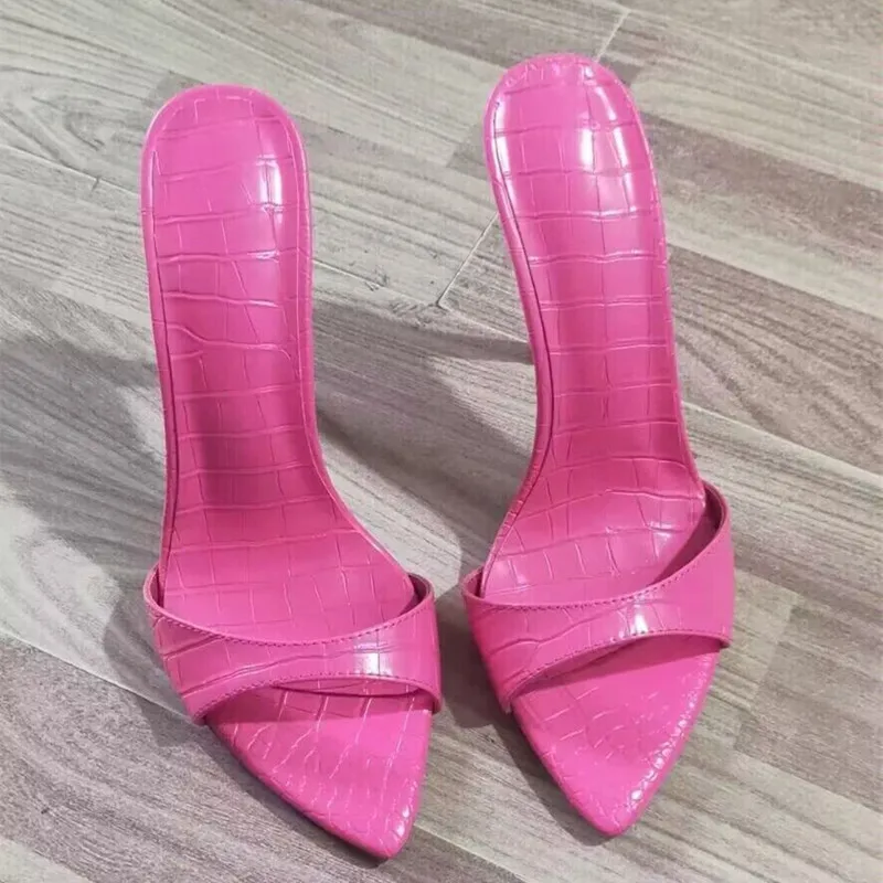 Arden Furtado Summer Simple style pointed Open toe Solid Super high heel Word slippers Outdoor wear Extra large size Mules