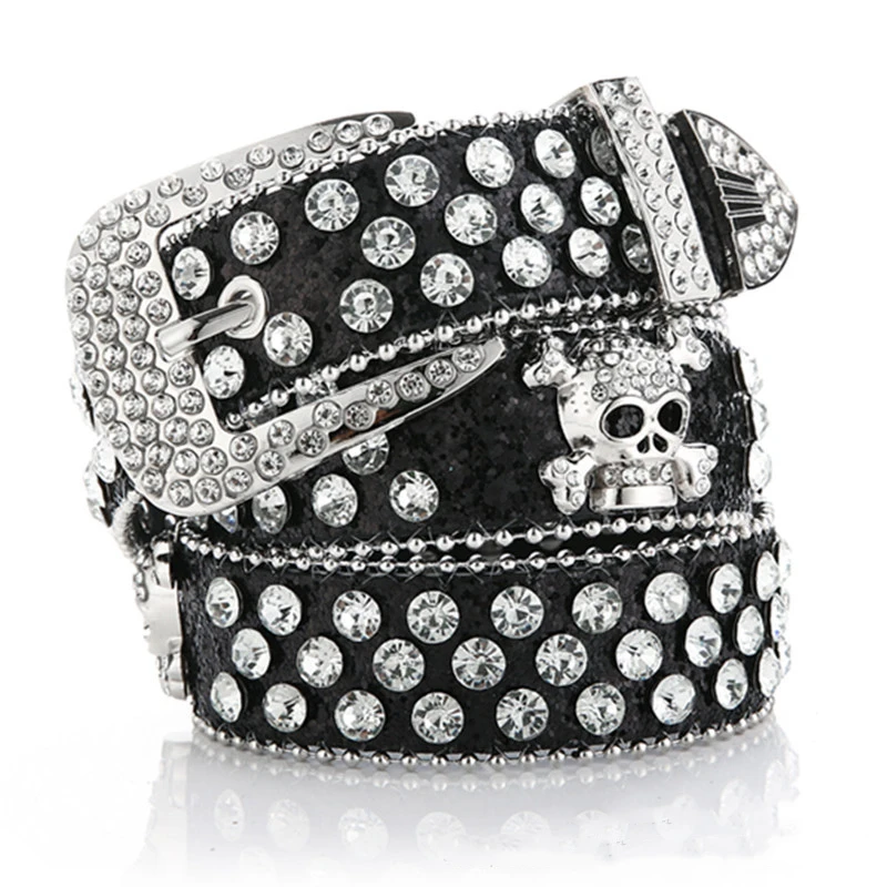 

Y2K Gothic subculture punk skeleton diamond belt leather Rhinestone Skull belts