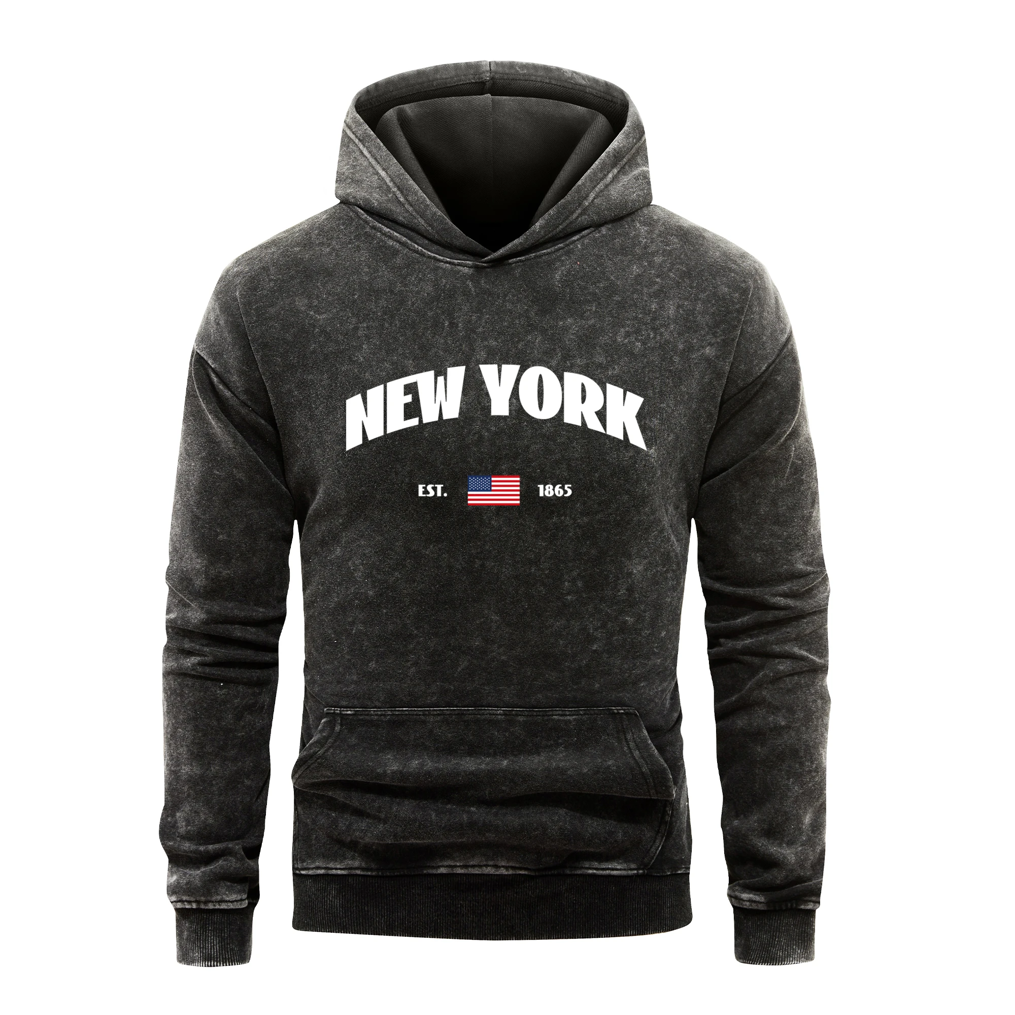 New York Est 1865 Hoodie Men'S Vintage Washed 100%Cotton Fashion Pullover M-XXL Loose Fleece Hoodie Autumn Casual Clothing