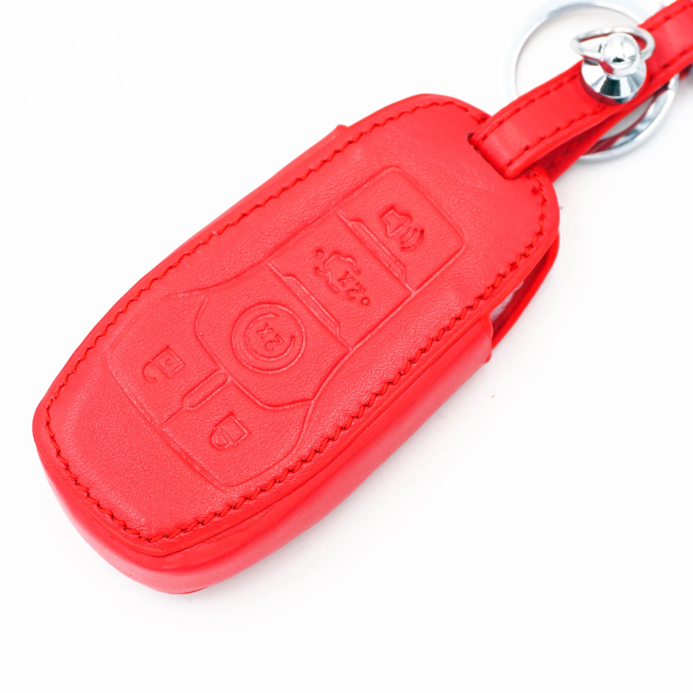 WFMJ Custodia protettiva per portachiavi con telecomando a 5 pulsanti in pelle rossa per Ford Edge F-150