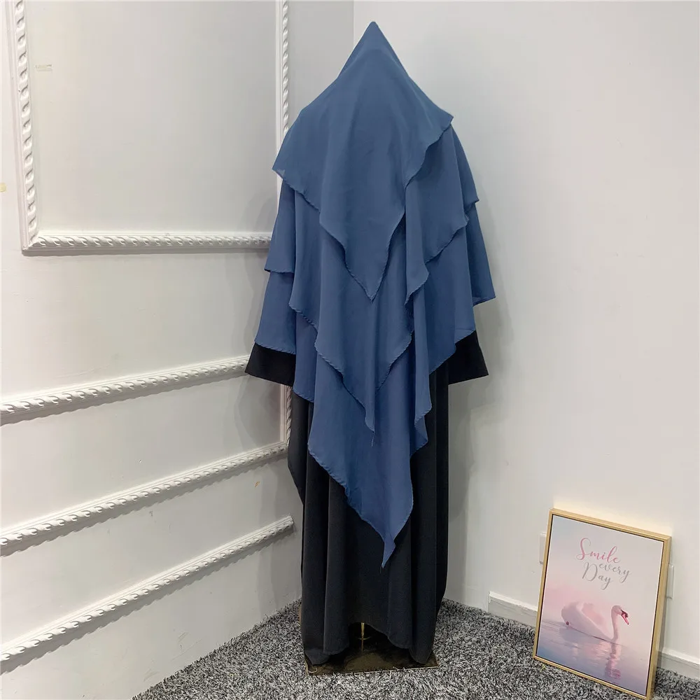 Eid Prayer Garment 3 Layer Overhead Hijab Long Khimar Ramdan Muslim Long Headcarf Women Full Cover Veil Abaya Robe Headdress 5