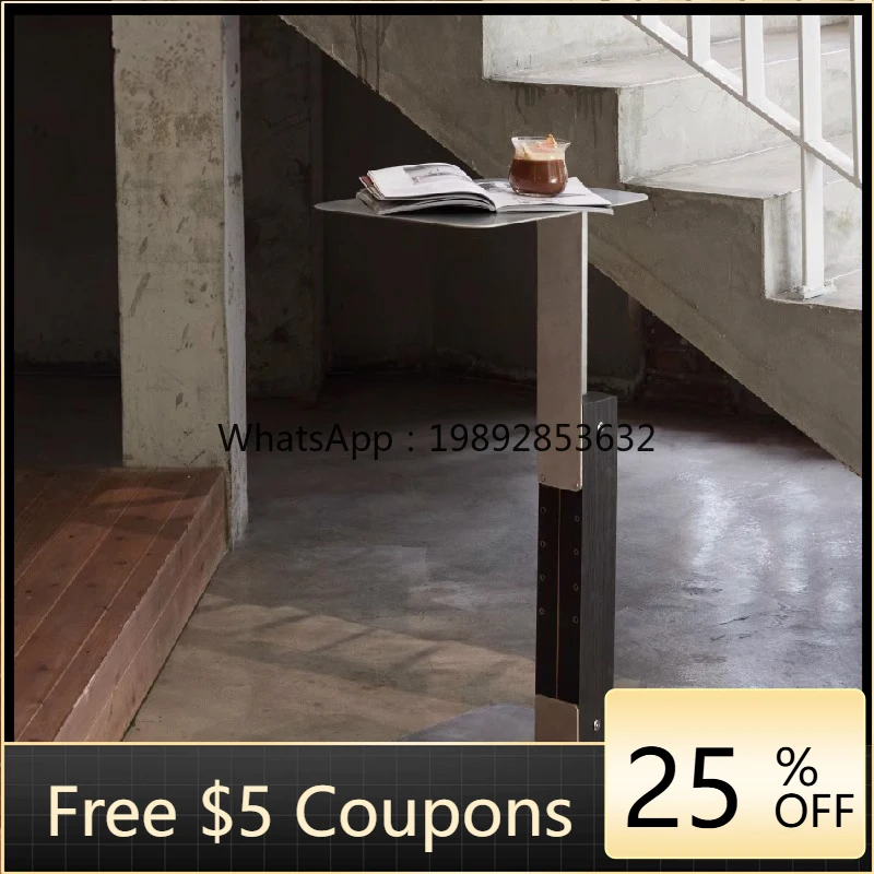 

LYY Vintage Stainless Steel Sofa Lift Side Corner Table Solid Wood Bedside Table Side Balcony