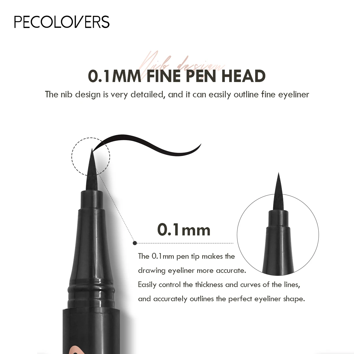 Eyeliner tricolore impermeabile Ultra-Fine in tubo in oro rosa-lunga durata, a prova di sbavature, perfetto per i principianti