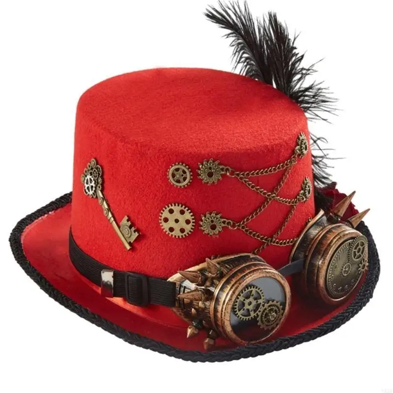 Y55F Steampunk Time Hat Hat Steampunk Top Hats cho nam giới có kính bảo hộ Hat Halloween Halloween Party Phụ kiện