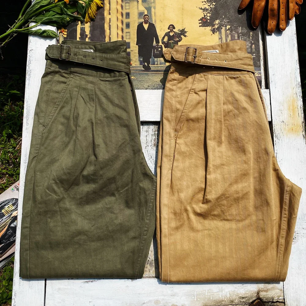 

Tailor Brando American Vintage Khaki Workwear Gurkha Pants 270g Herringbone Pattern Washed Cotton Loose Straight Casual Pants