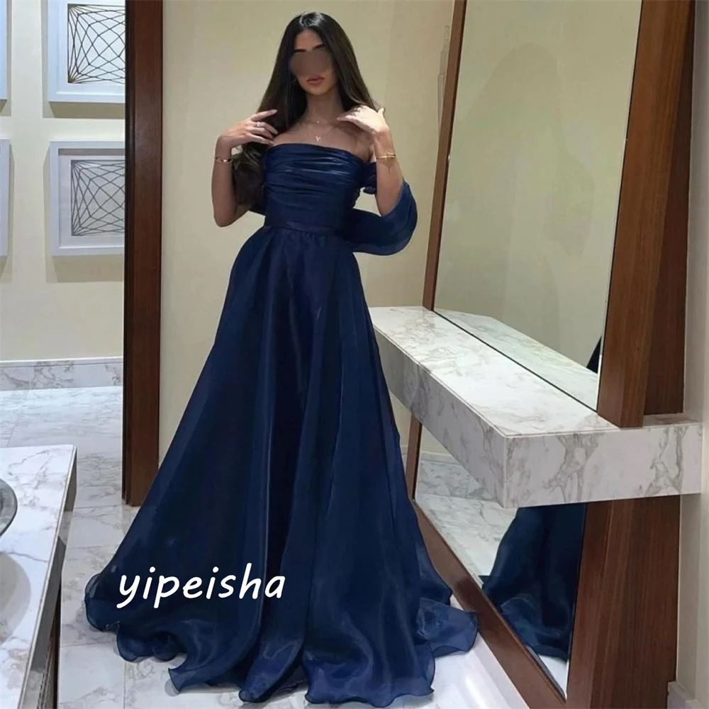 Customized  Simple   Sexy Casual  Off-the-shoulder Ball Gown Formal Ocassion Draped Shirred Floor Length Organza Evening