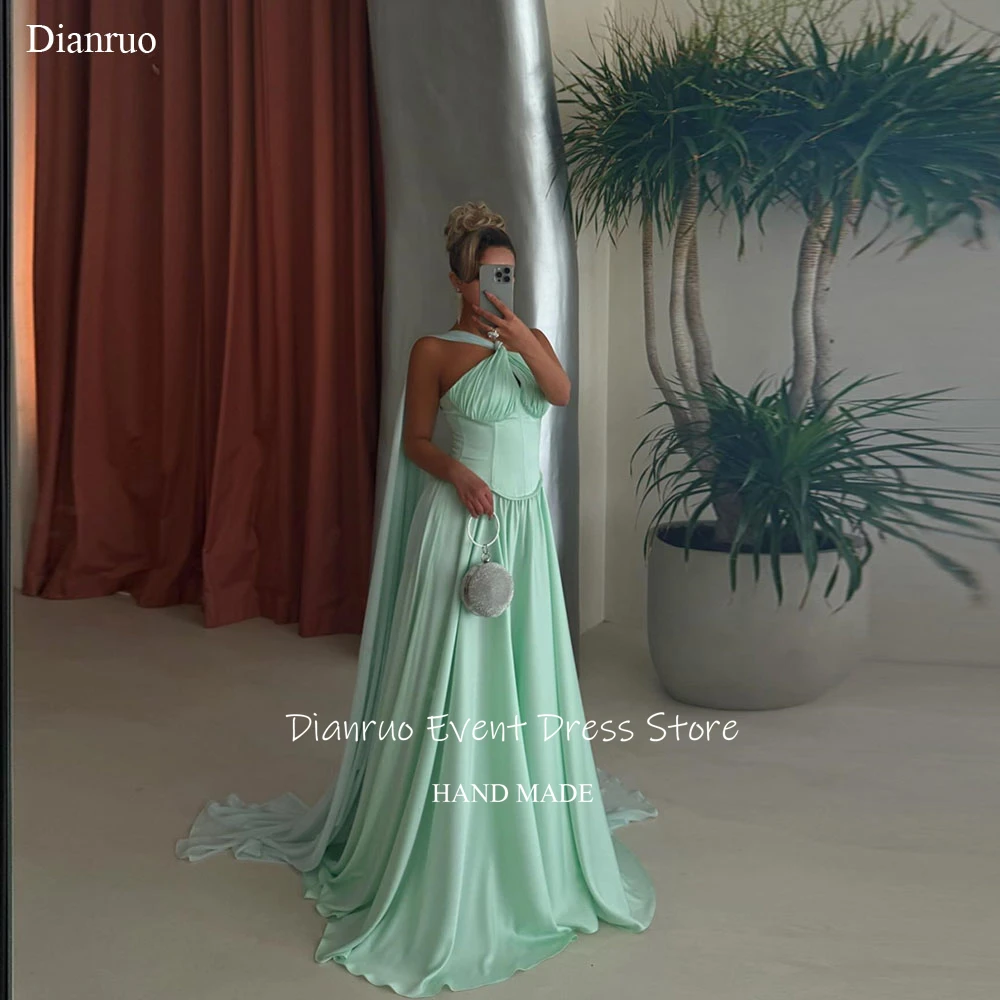 

Xikuo Mint Green Satin Evening Dresses A Line Floor Length Robe Cocktail Femmes Glamorous Sleeveless Party Dress Customized