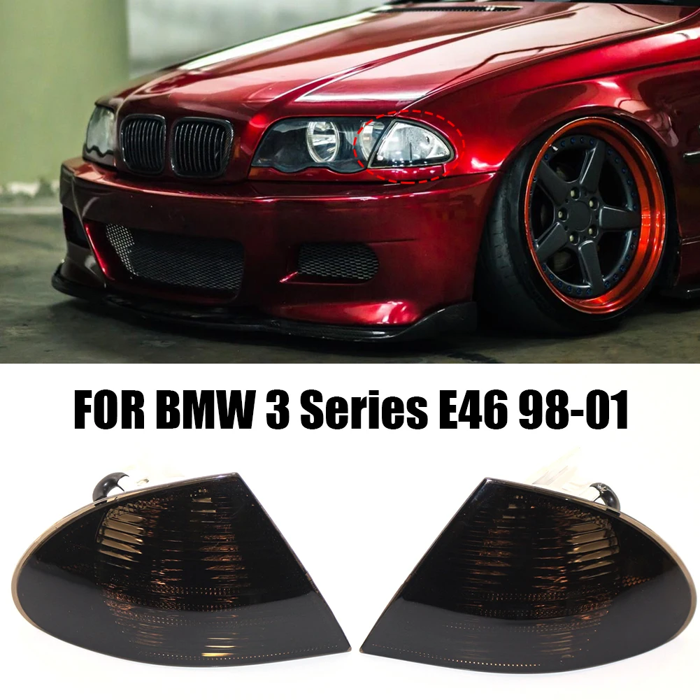 1 Pair Turn Signals Lamp Corner Lights Car Front Smoked Lens Corner Lights 63136902765 No Bulbs for BMW E46 3 Series Sedan 98-01