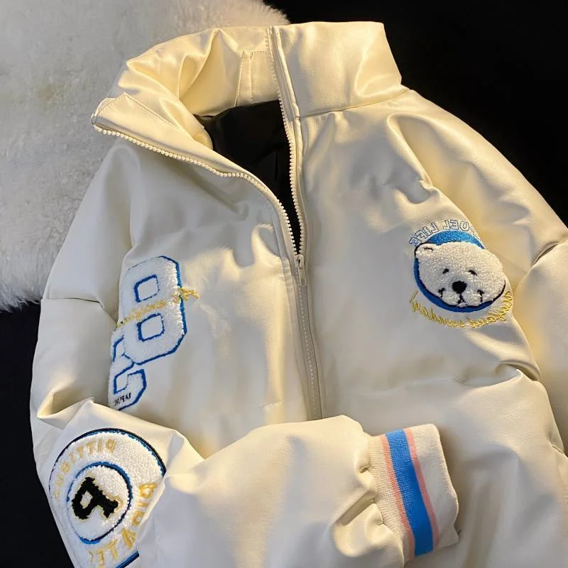 

Утепленная женская зимняя куртка-бомбер из искусственной кожи в американском ретро-стиле с хлопковой подкладкой, повседневная уличная одежда с капюшоном на молнии