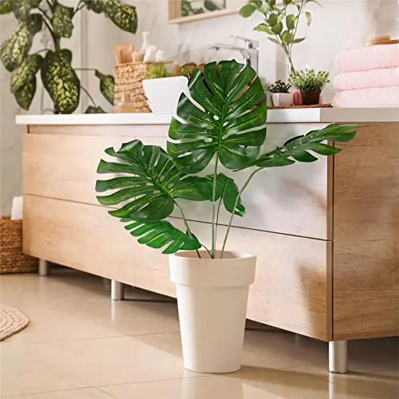 REST 24PCS Artificial Palm Leaves with Stems Faux Turtle Leaf Uv Tropical Plants for Party Indoor Home Wedding