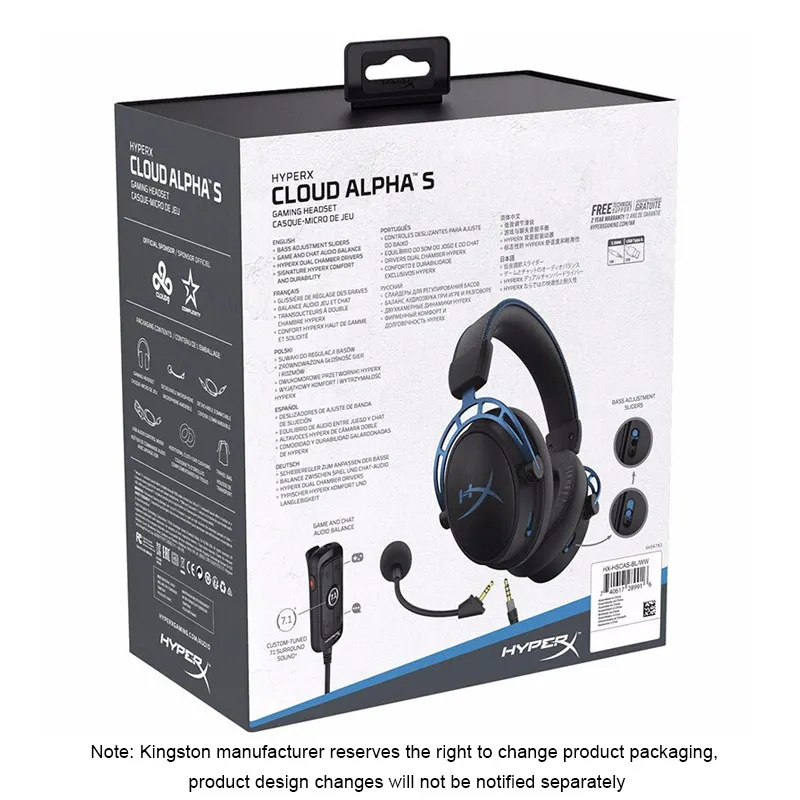 Original HyperX Cloud Alpha S PC Gaming Headset Blue Black with 7.1 Surround Sound and Microphone for PS4 Headphones