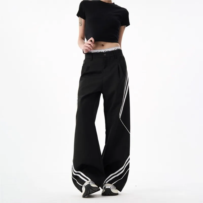 

High Street Vertical Striped Casual Men's Pants, American Vintage High-waisted Wide Leg Trousers For Man Woman, Y2k Clothes