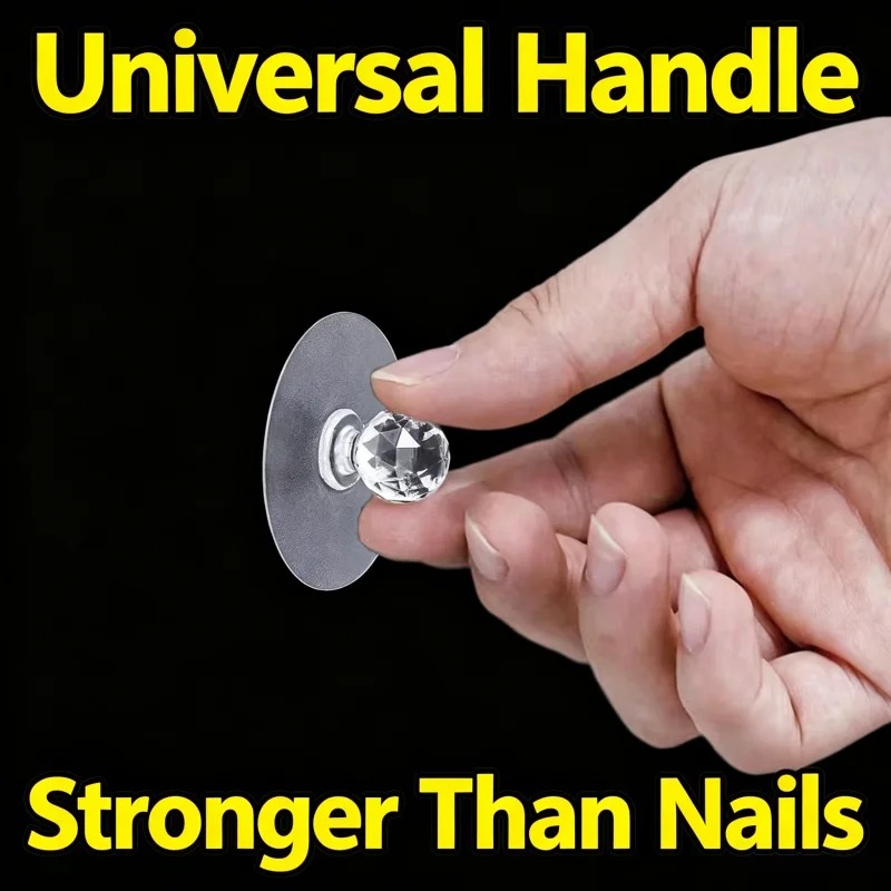 Punch Free Self Adhesive Round Crystal Knob, Invisible Sticky Handle for Cabinet Wardrobe Bathroom Doors