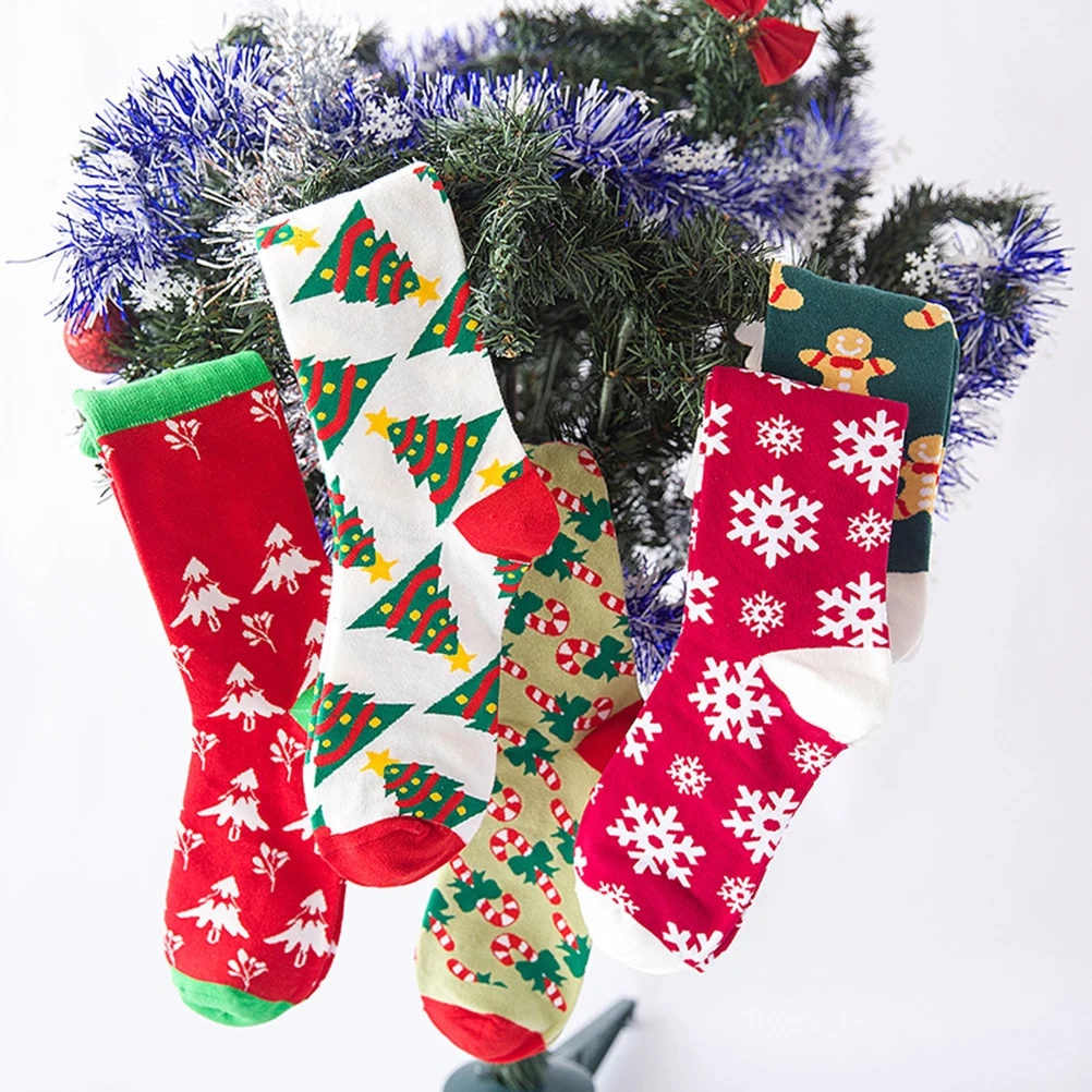 

4pcs Unisex Christmas Socks Colorful Pattern Stretch Cotton Lightweight Warm Novelty Socks For Family Friends Holiday Party