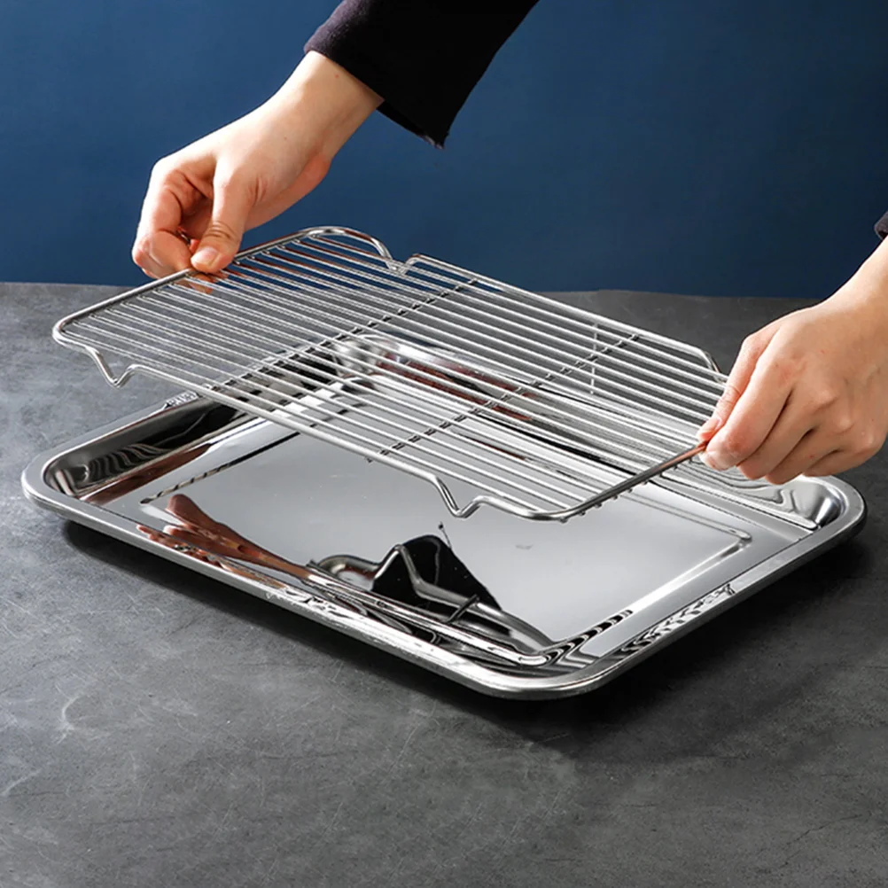 

Stainless Steel Grill Plate 32x22x2cm Mesh Rack Baking BBQ Oil Draining Food Display Pan Cooling Rack Kitchen Accessory