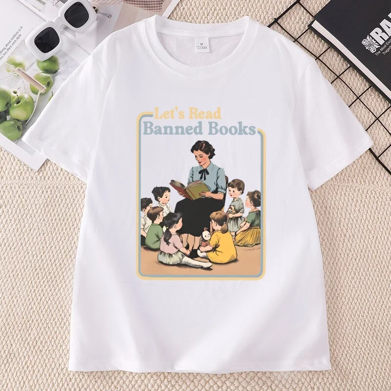 Lets Read Banned Books T-Shirt Book Lover Activism Tee Reading Librarian Graphic T Shirts Bookish Tshirts Clothing Tops
