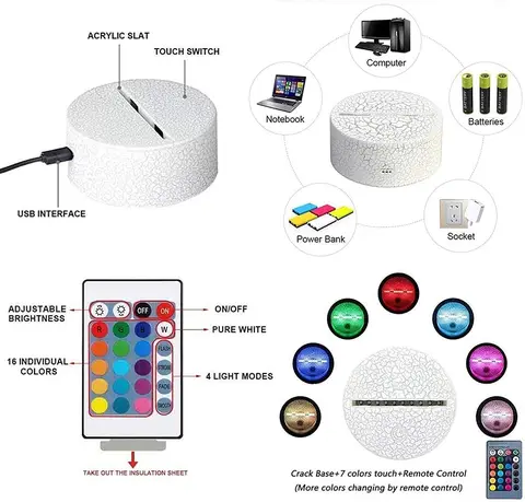 3D इल्यूज़न नाइट लाइट मेस्सी 7 रंग/16 रंग ग्रेडिएंट टच स्विच LED नाइट लाइट टेबल लैंप (क्रैकल व्हाइट) 8 best sales 3डी भ्रम रात की रोशनी - №3