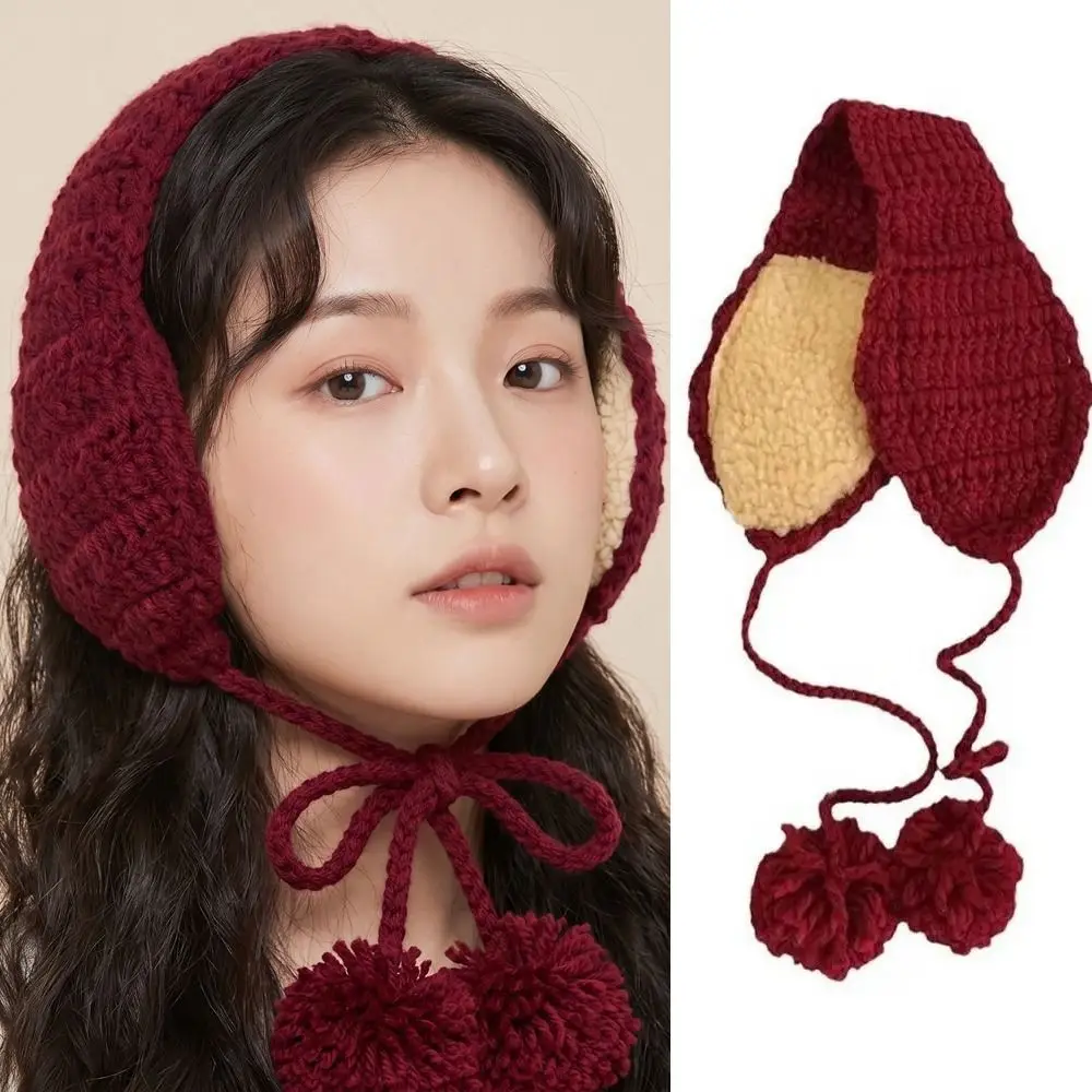 Adjustable Windproof Winter Lace Up Earmuffs Y2k Headband Outdoor Anti-cold Earflap Wool Acrylic Fibers Warm Knitted Scarf Girls