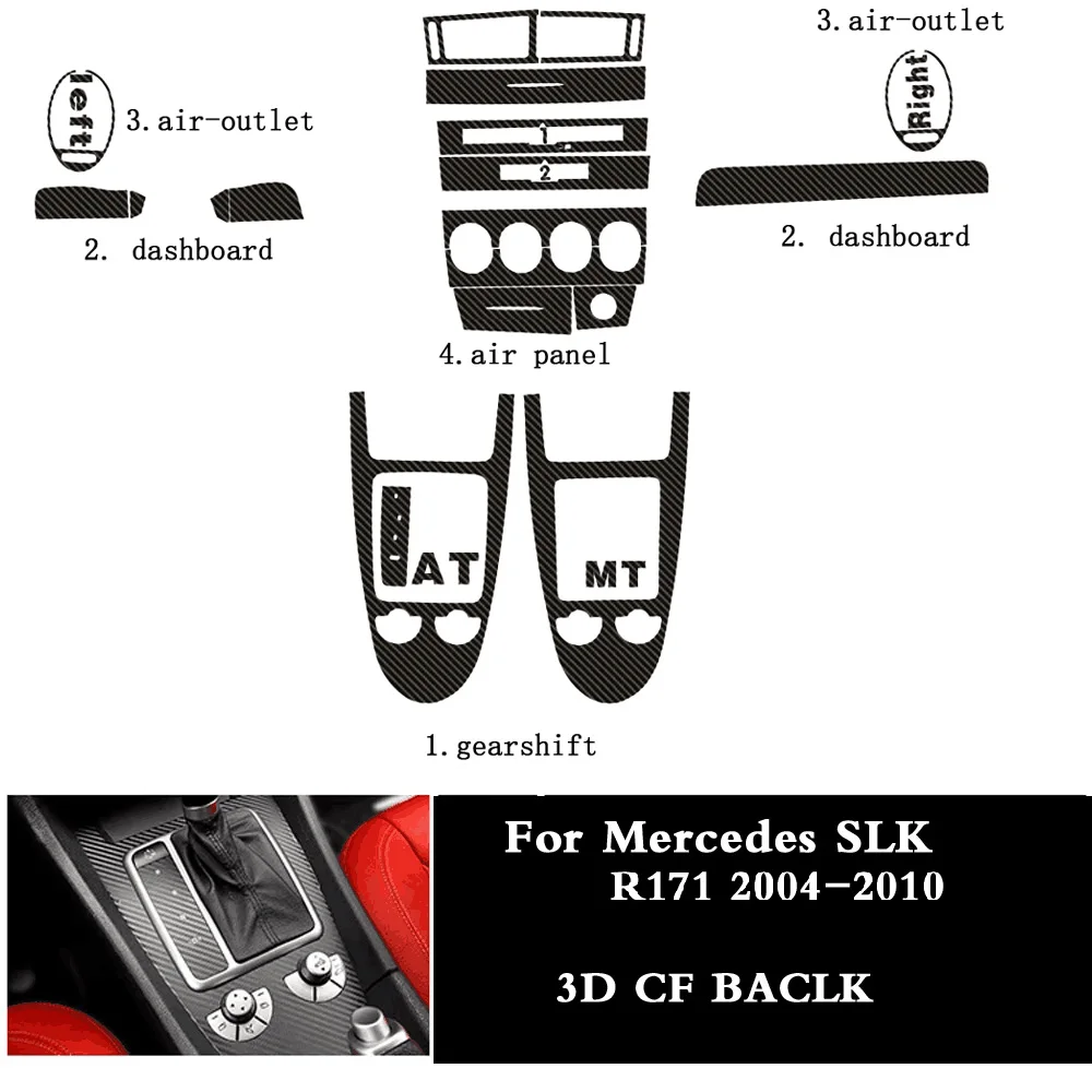 For Mercedes SLK R171 2004-2010 Car-Styling  5D Carbon Fiber Car Interior Center Console Color Change Molding Sticker Decals