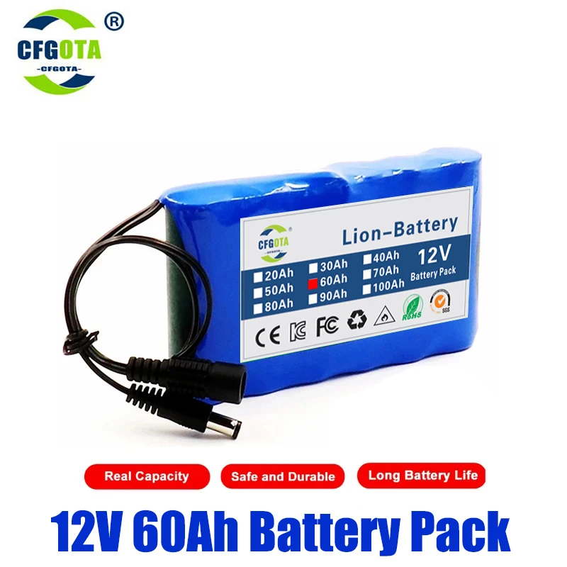 

NEW Portable Super Battery 12V 60000mah Rechargeable Lithium Ion Battery Pack 30Ah Capacity DC CCTV Cam Monitor + 12.6V Charger