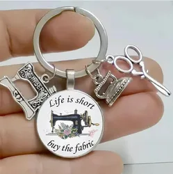 Sewing-Themed Keychain with Floral Vintage Sewing Machine Design,