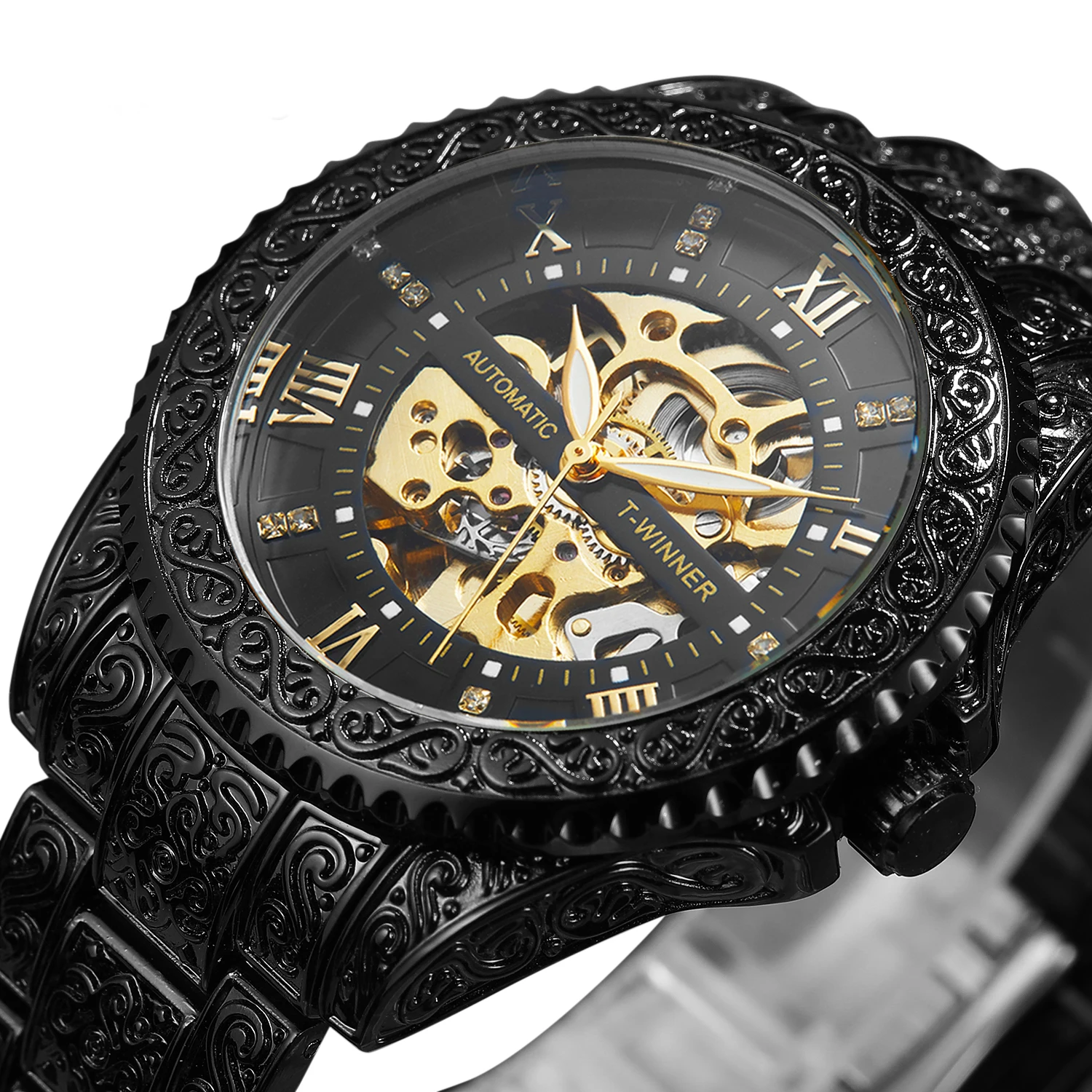 WINNER Retro Skeleton Automatic Mechanical Watch for Men Carved Stainless Steel Strap Business Mens Watches Top Brand Luxury New