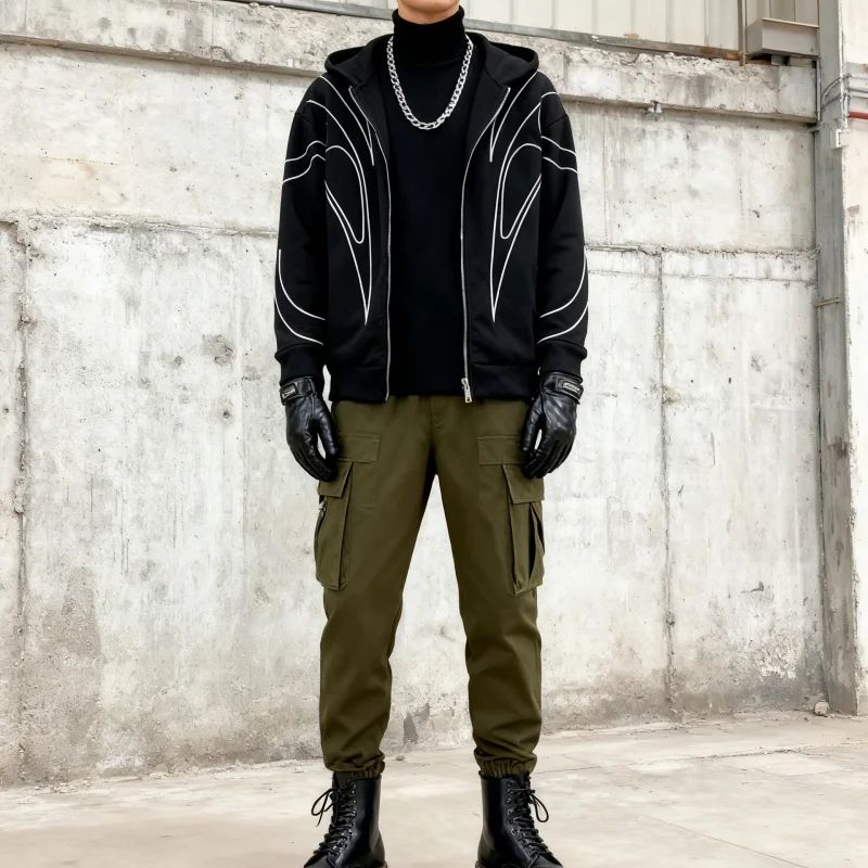 

2025 Свободная и модная толстовка в уличном стиле, уникальный темный дизайн, куртка на молнии, мужская и женская толстовка в стиле ретро.