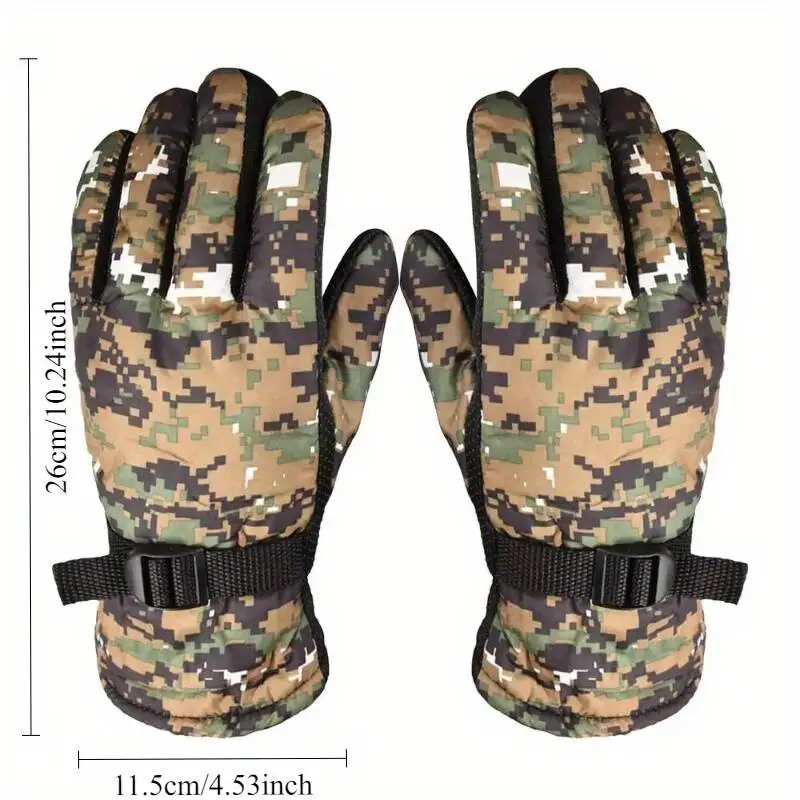زوجان من قفازات التزلج الخارجية المموهة الدافئة للجنسين المقاومة للرياح والصيد ذات الأصابع الكاملة غير القابلة للانزلاق، مناسبة للبرد