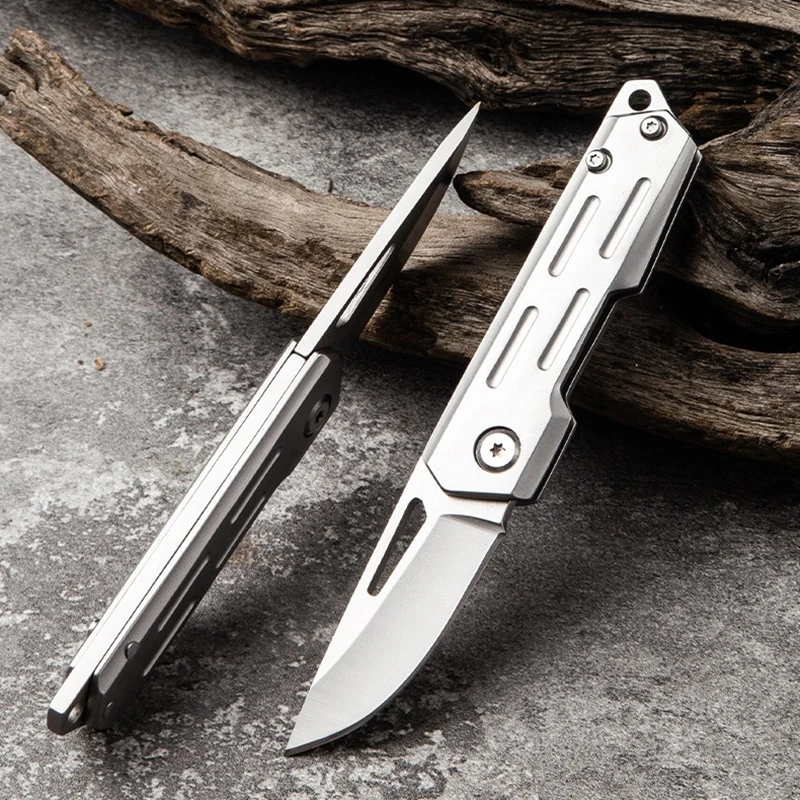 korknife Opvouwbaar zakmes D2 roestvrijstalen mes voor heren Roestvrij stalen handvat Klein sleutelhangermes Buitenmes