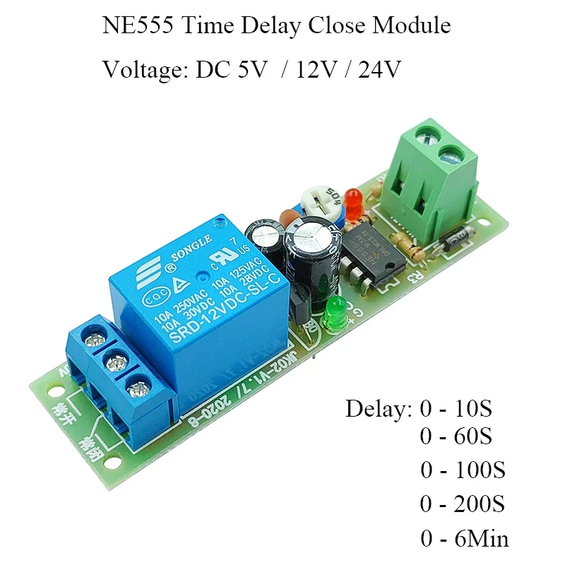 Time Delay Relay Module 5V 12V 24V Adjustatle 10s 60s 100S 200S Delay Timer Close Switch