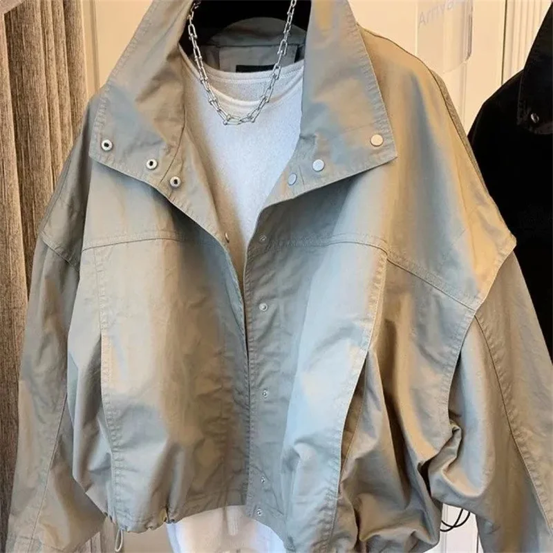 Printemps/été nouvelle veste sous-machine décontracté manches chauve-souris Version col haut plis coupe-vent manteau doublure courte veste 2025