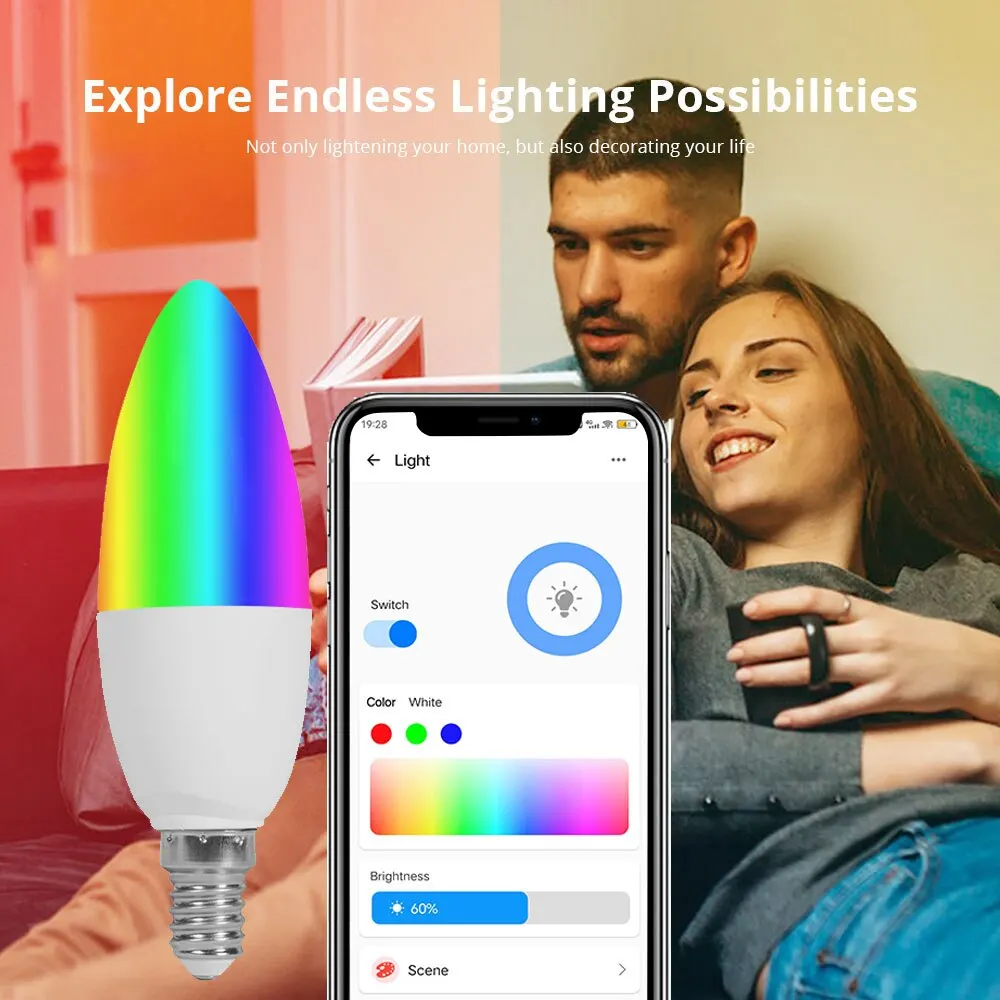 Smart Light Bulb WiFi E14 Dimmable Candle Lamp RGB+CW+WW 5W EWelink APP Voice Control Compatible With Alexa Google Home Alice