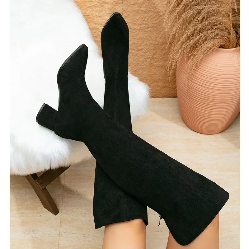 

Eilyken/зимние женские сапоги выше колена с круглым носком, лаконичная обувь на квадратном каблуке с застежкой-молнией, современные женские туфли Zapatos De Mujer