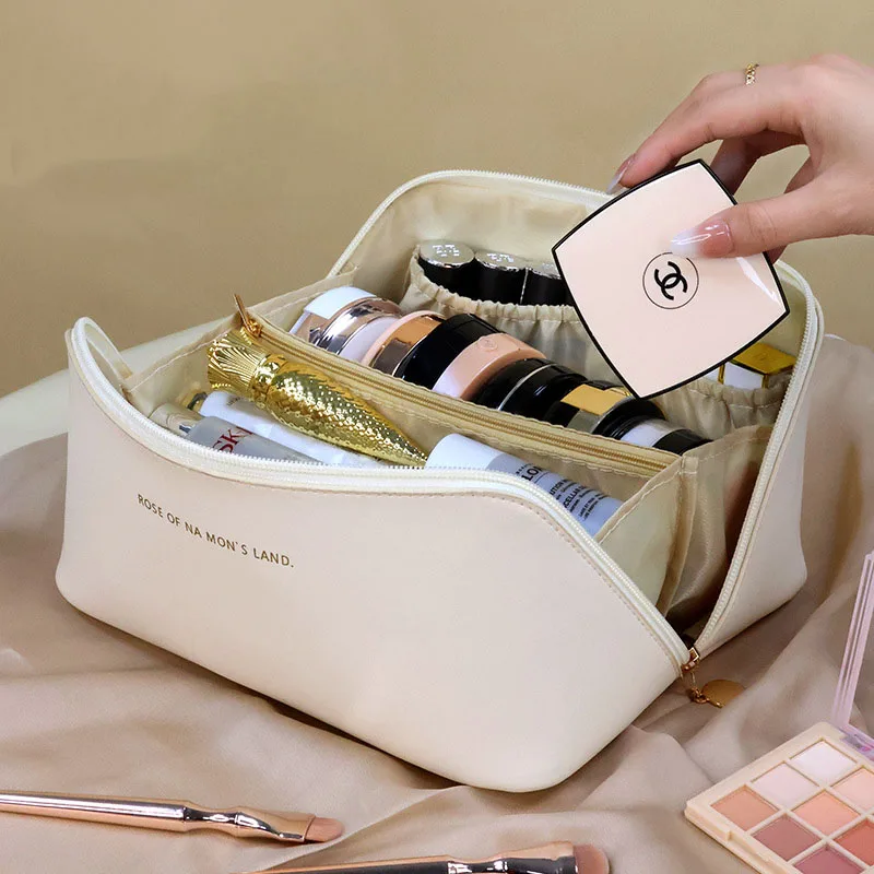 Borsa per cosmetici da viaggio portatile Custodia per trucco da donna in pelle PU Borsa di stoccaggio multifunzionale impermeabile di grande capacità