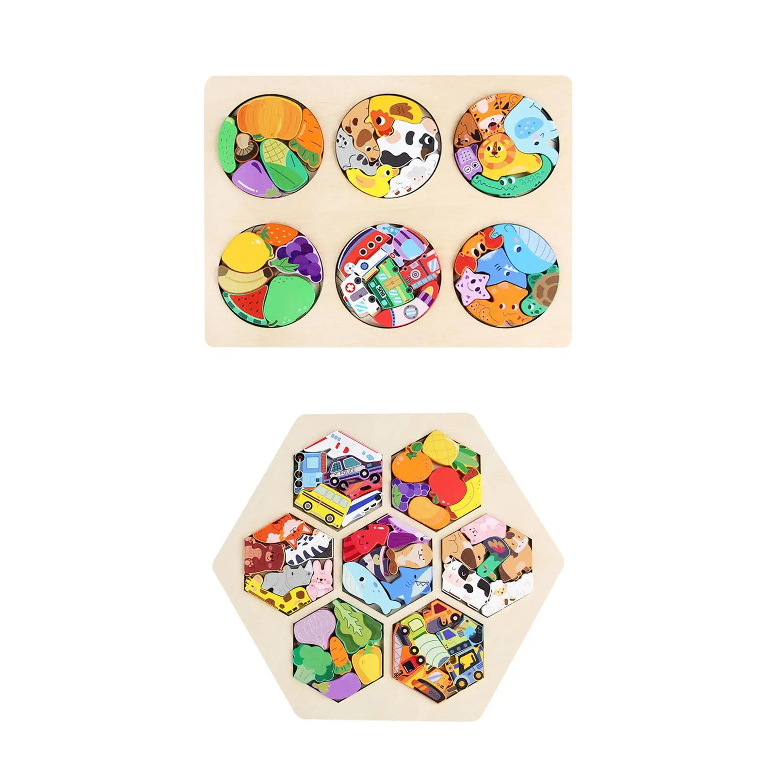 Wooden Puzzle for Kids Cartoon Multifunctional Enlightenment for Ages 1-3