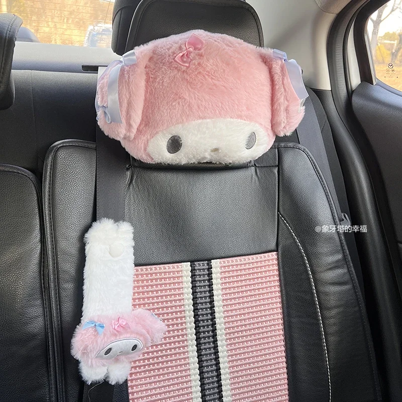 Lovely My Melody Headrest Seat Belt Cover for Car Seat Japanese Style Car Decoration Kawaii Back Cushion Pillow Xmas Gift Girl